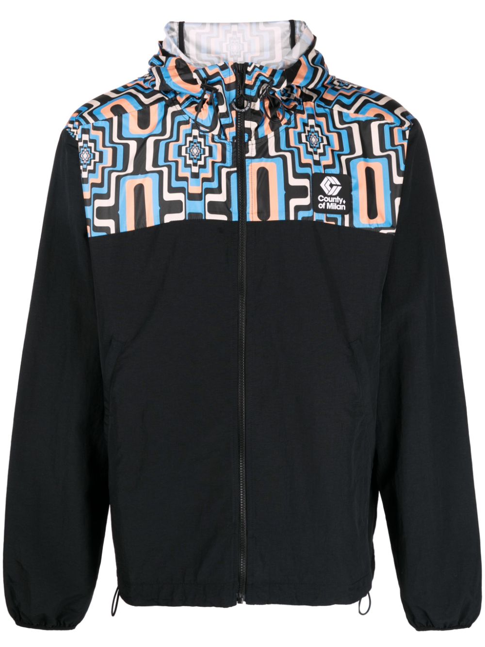 Cross-print panelled hooded windbreaker - Multicolour
