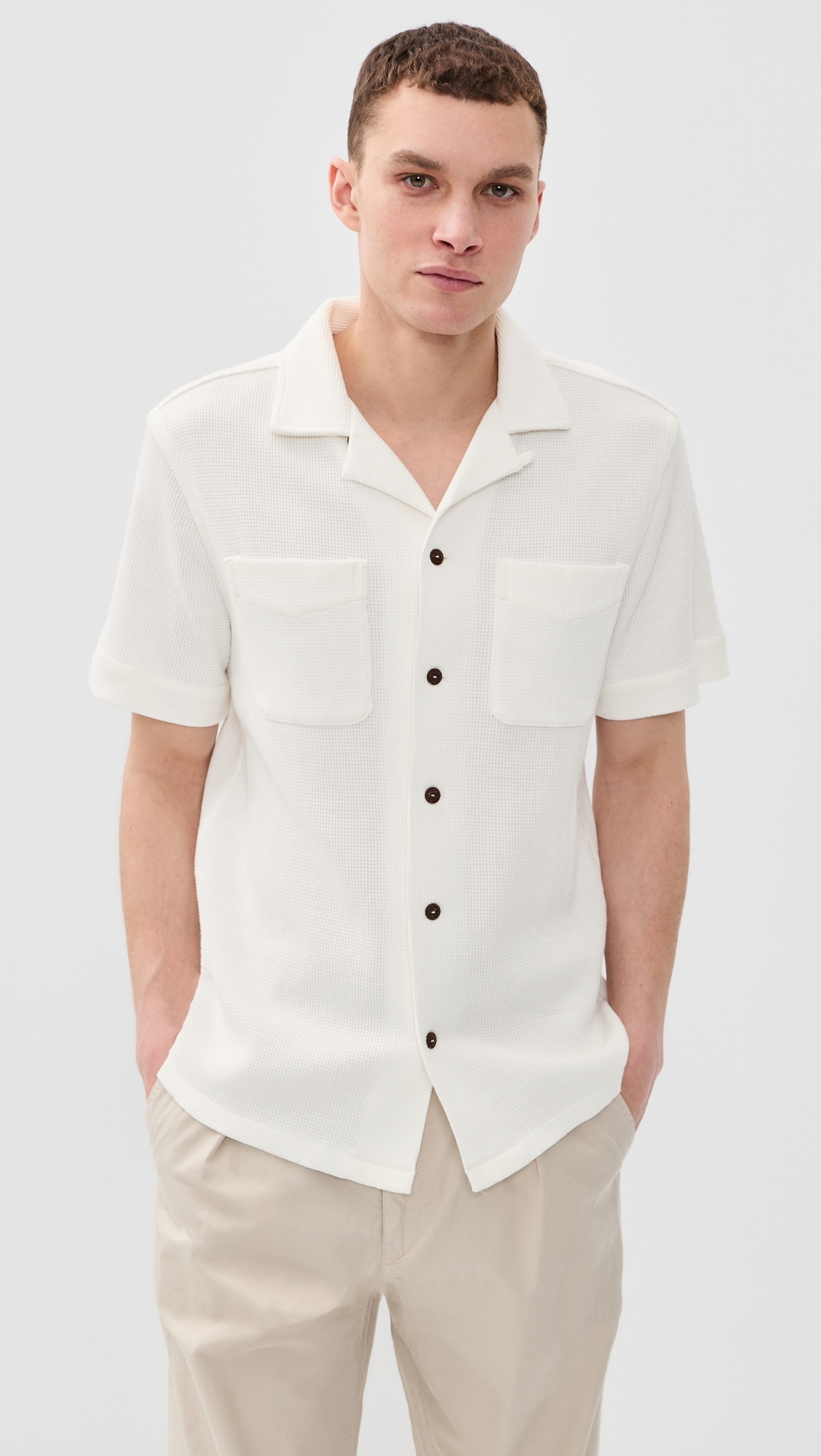 Cotton Linen Waffle Knit Andy Camp Shirt Nevis