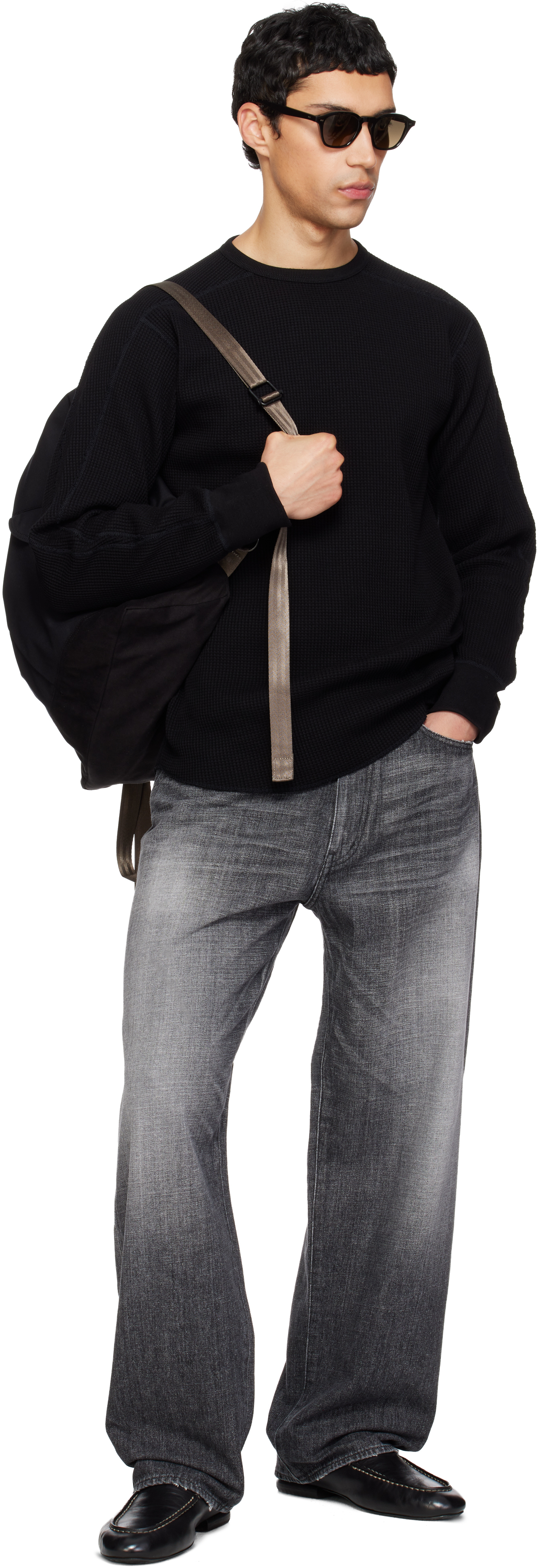 Black Crew Neck Thermal Sweatshirt