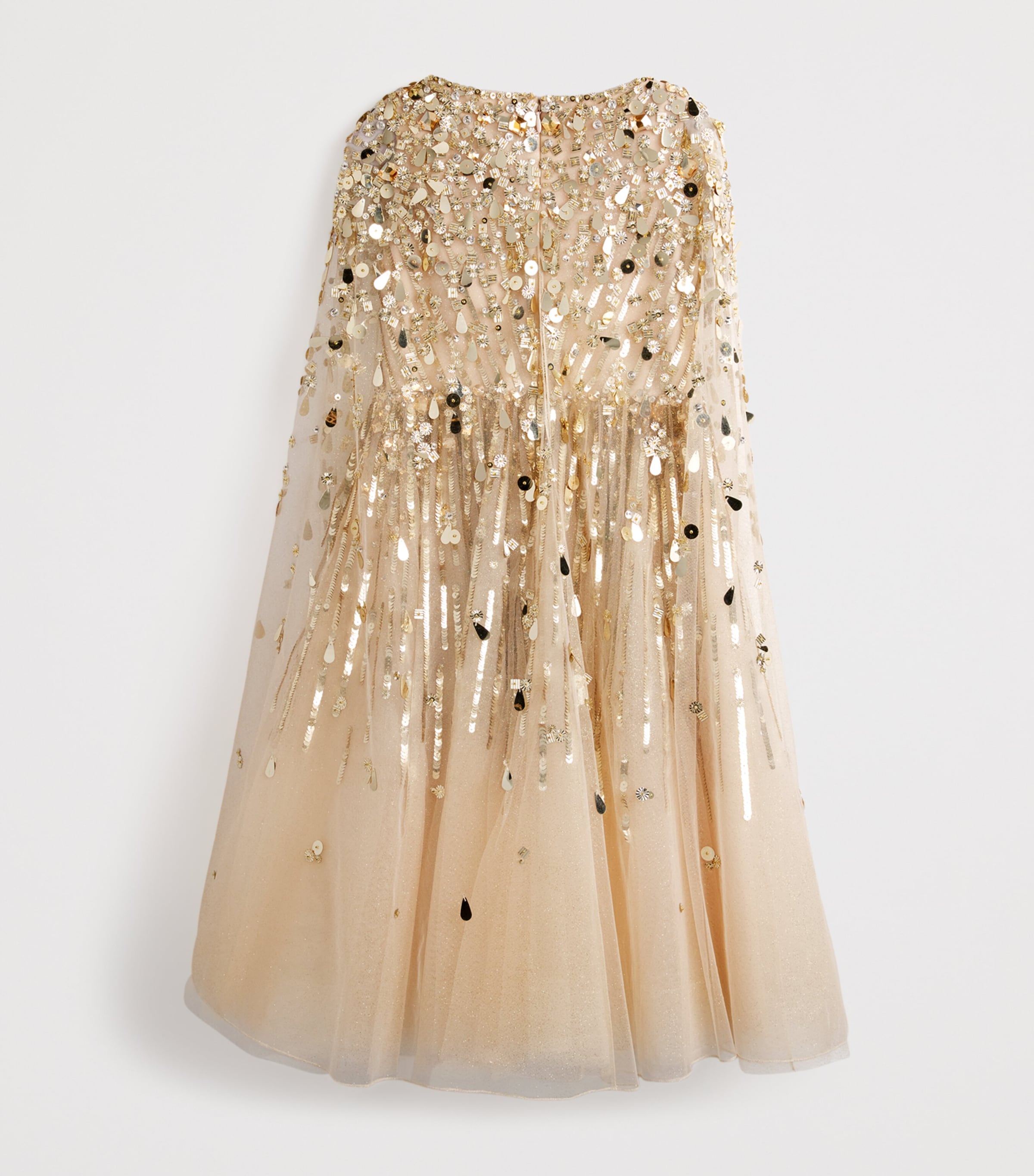 Tulle Embellished Goldy Cape Dress
