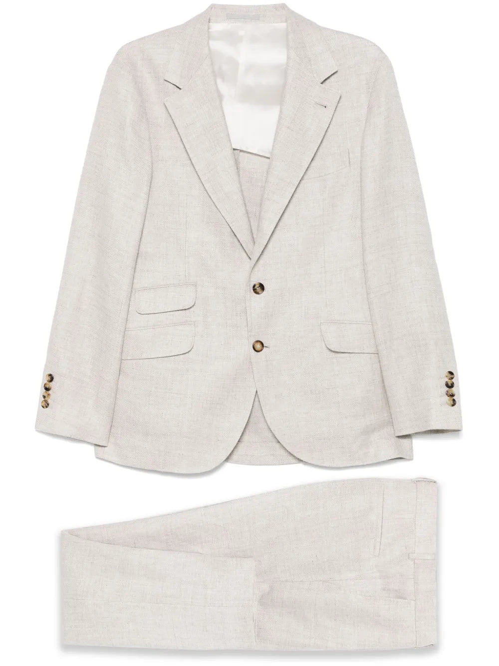 Linen-Wool Single-Breasted Suit — almond beige