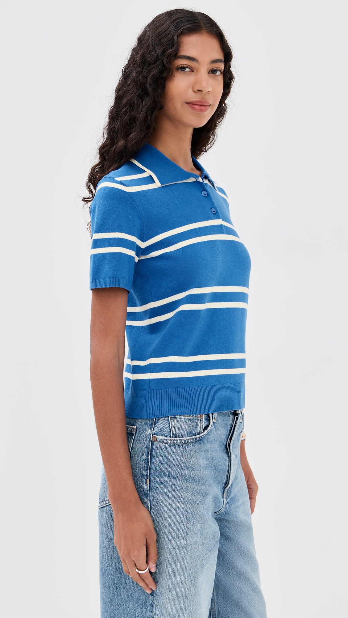 Short Sleeve Striped Polo Light Blue/Burnt Orange