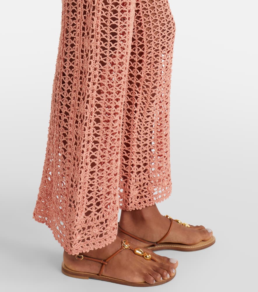Crochet cotton wide-leg pants