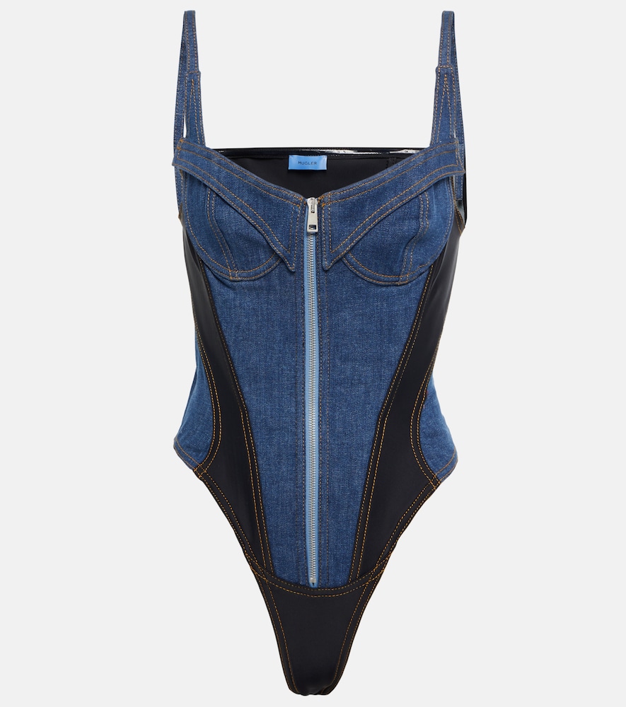 Paneled denim bodysuit