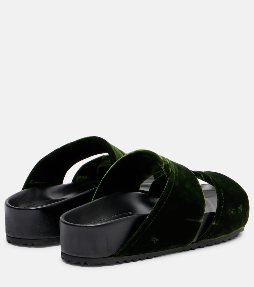 Leather-trimmed velvet slides