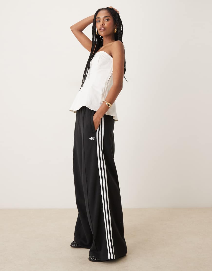 3 stripe wide leg joggers in black