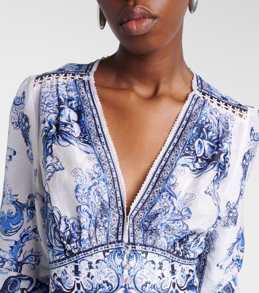 Printed linen and silk maxi dress