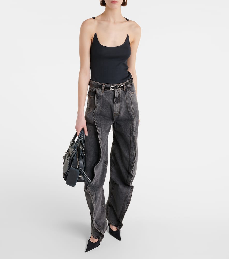 Paneled straight jeans
