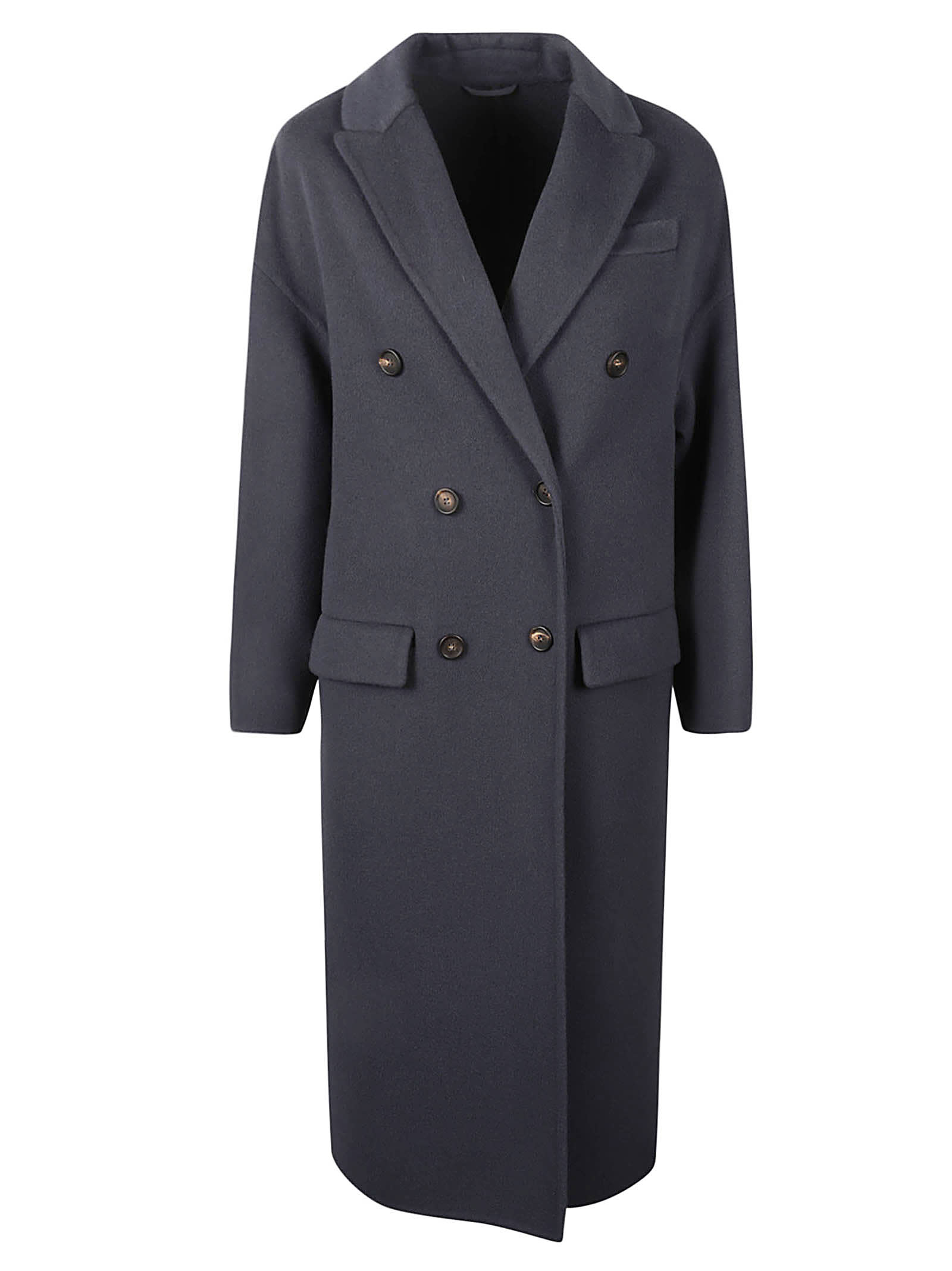 Double-breasted wool-cashmere coat - Blue