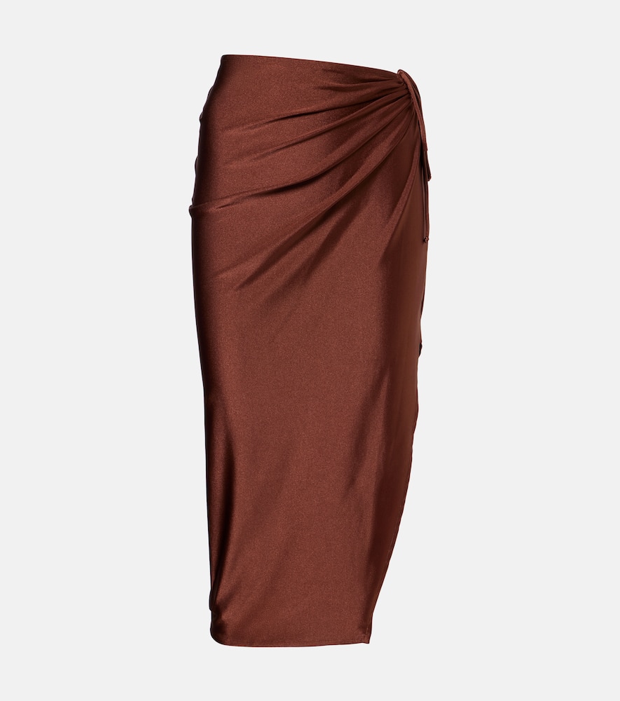 Solid Ruched gathered midi skirt