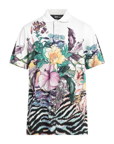 Just Cavalli Man Polo shirt White Size M Cotton, Viscose, Polyamide, Elastane