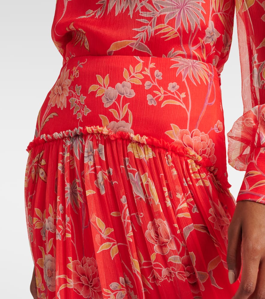 Floral tiered silk maxi skirt