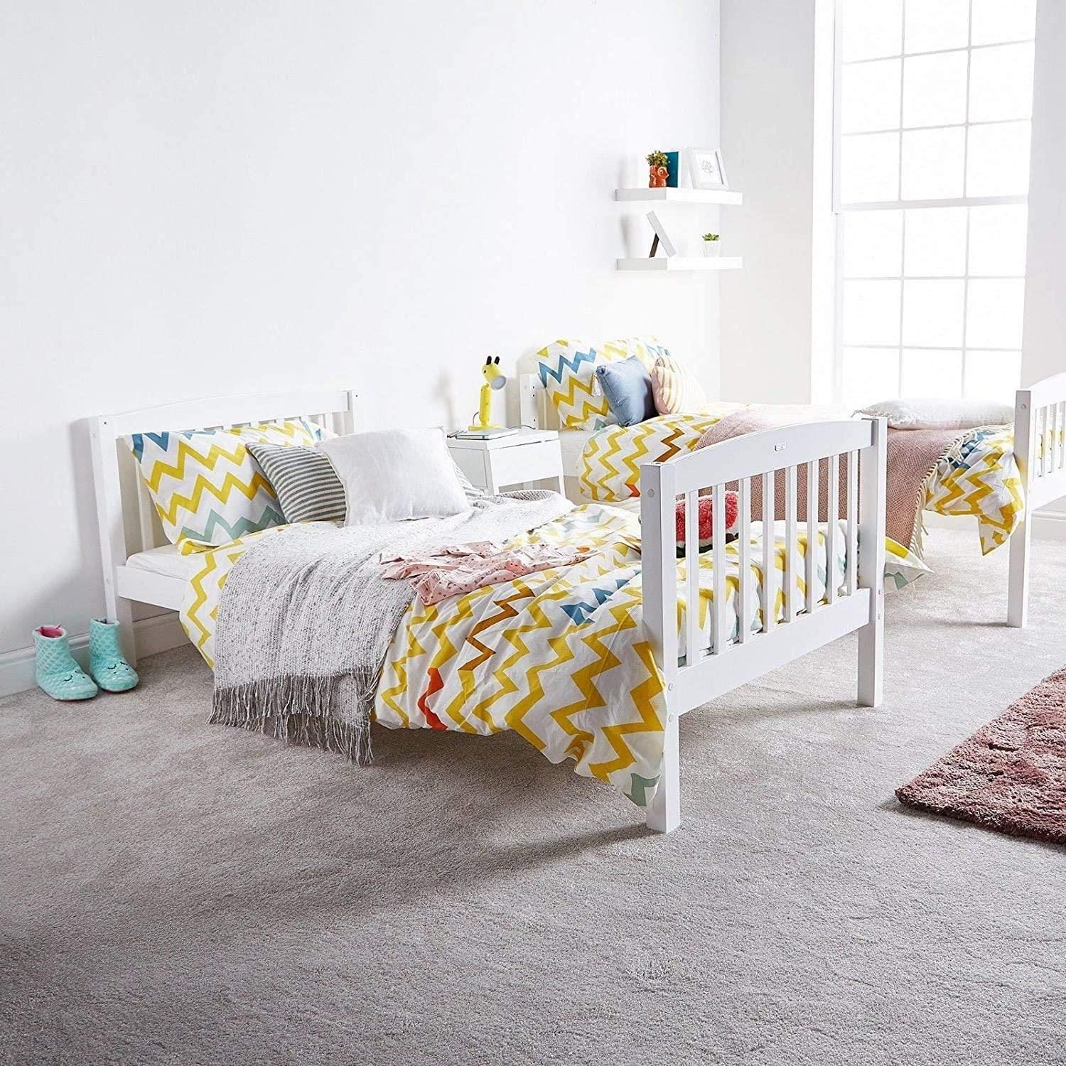 Bunk Bed Kids White 3ft with Mattress Single Pine Wooden Children Bedroom Furniture