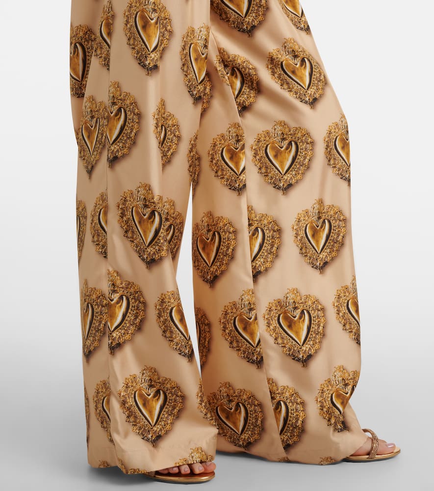 Printed high-rise silk palazzo pants