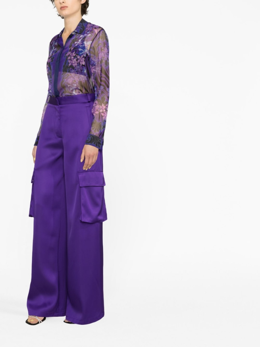 Purple Cargo Pants Satn Effect With Cargo Pockets In Viscose Woman