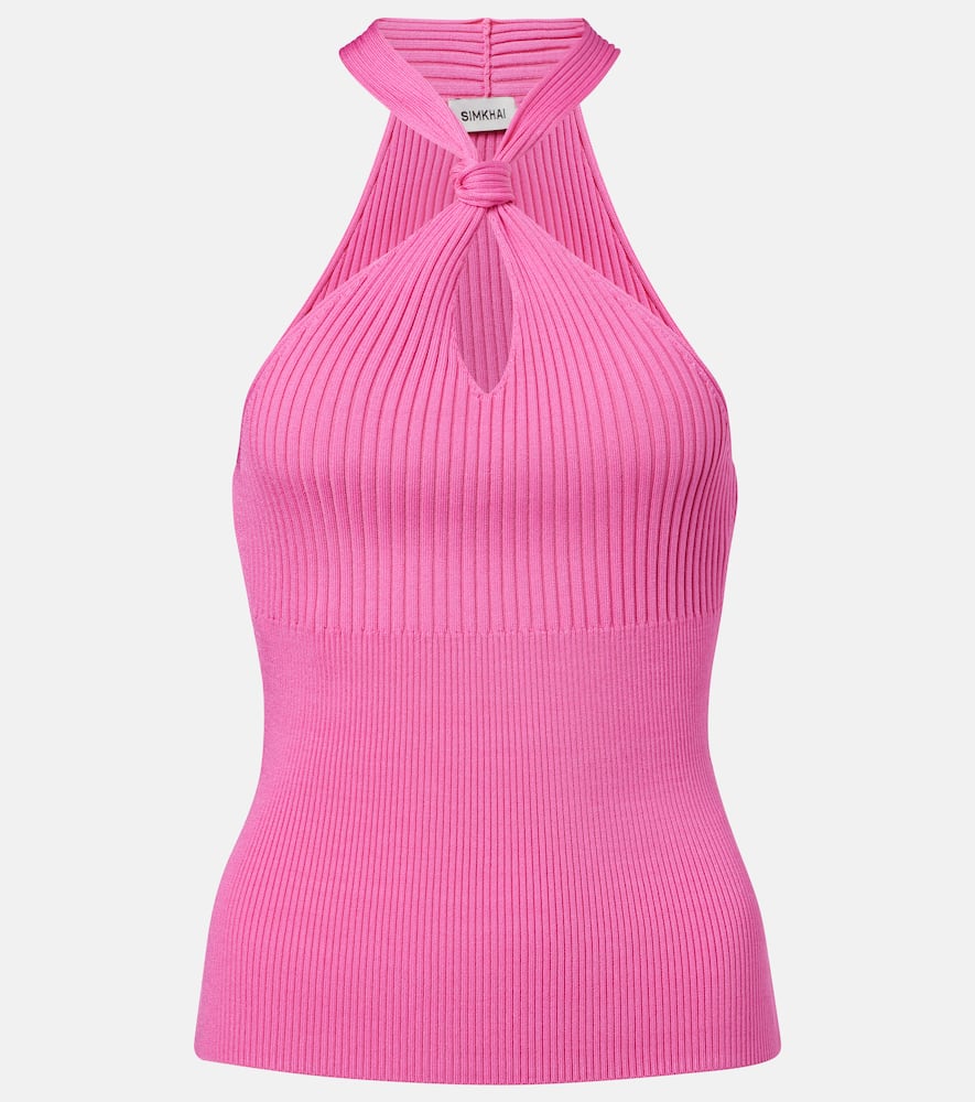 Andrea ribbed-knit halterneck top