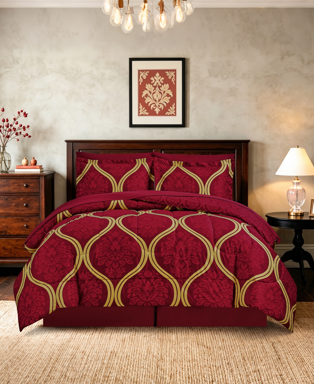 Ogee Fade-resistant 8-Piece Comforter Sets - Red/gold