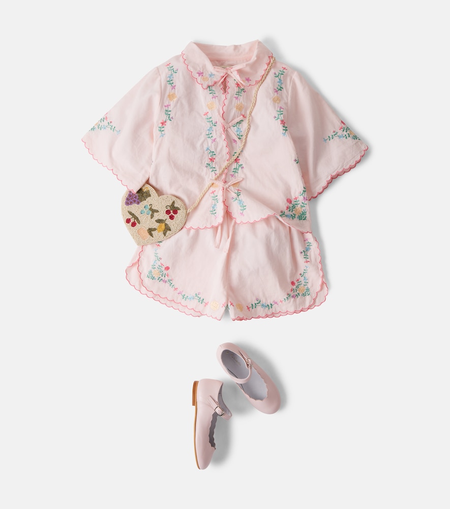 Orchid floral embroidered cotton blouse