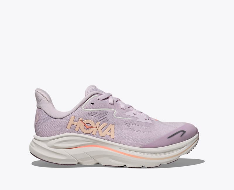 HOKA Clifton 10 Shoes in Lilac Cream/Tangerine Glow