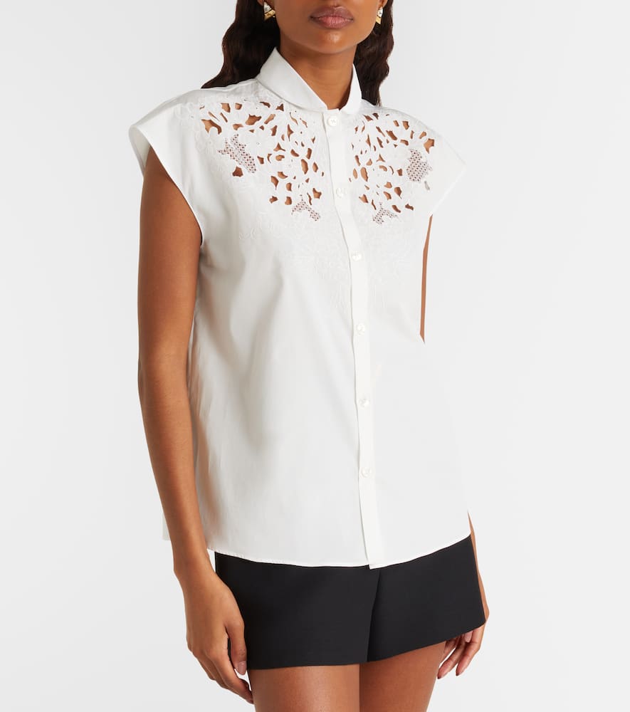 Guipure lace-trimmed cotton poplin shirt