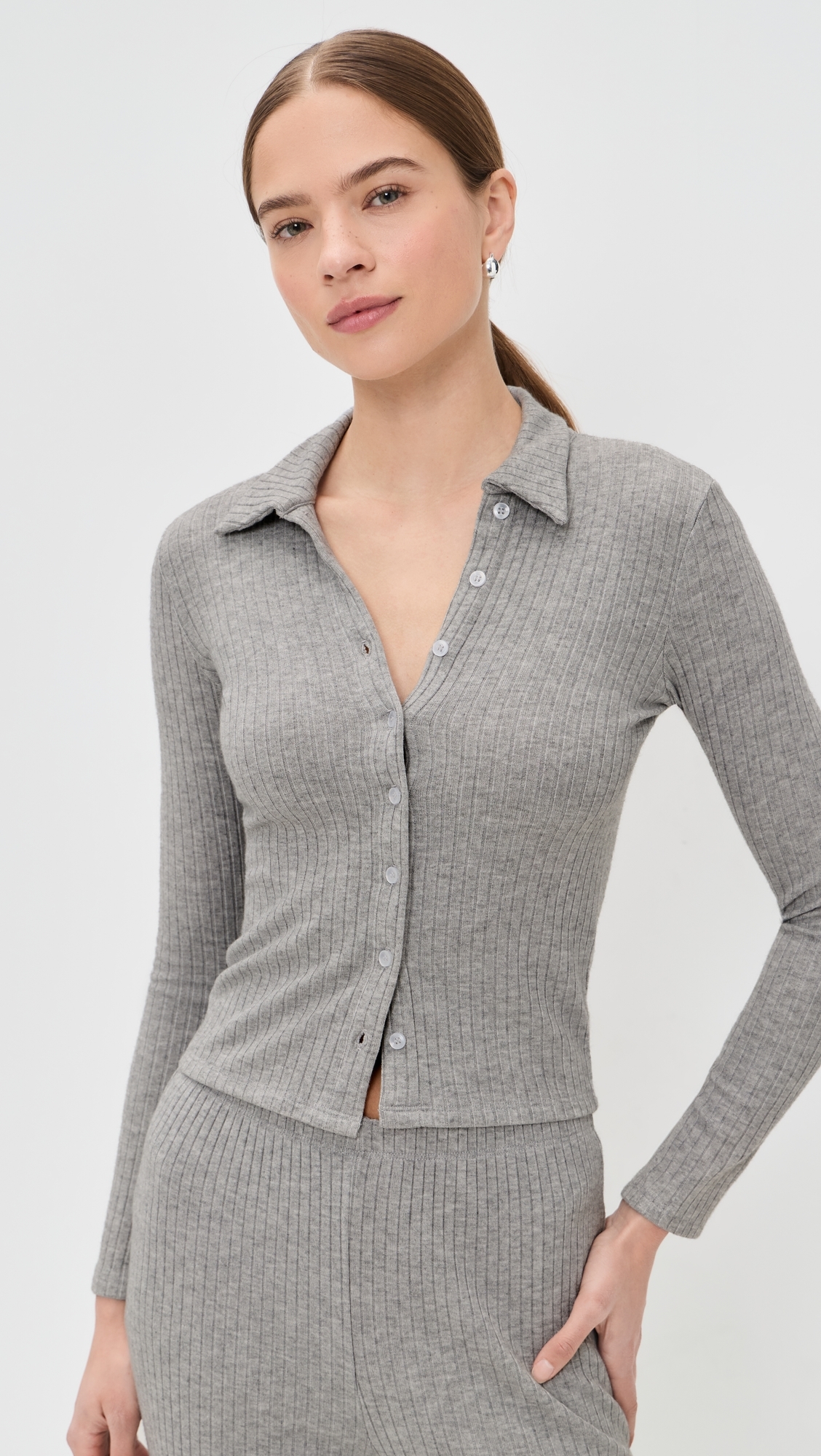 Mia Ribbed Cardigan Heather Grey