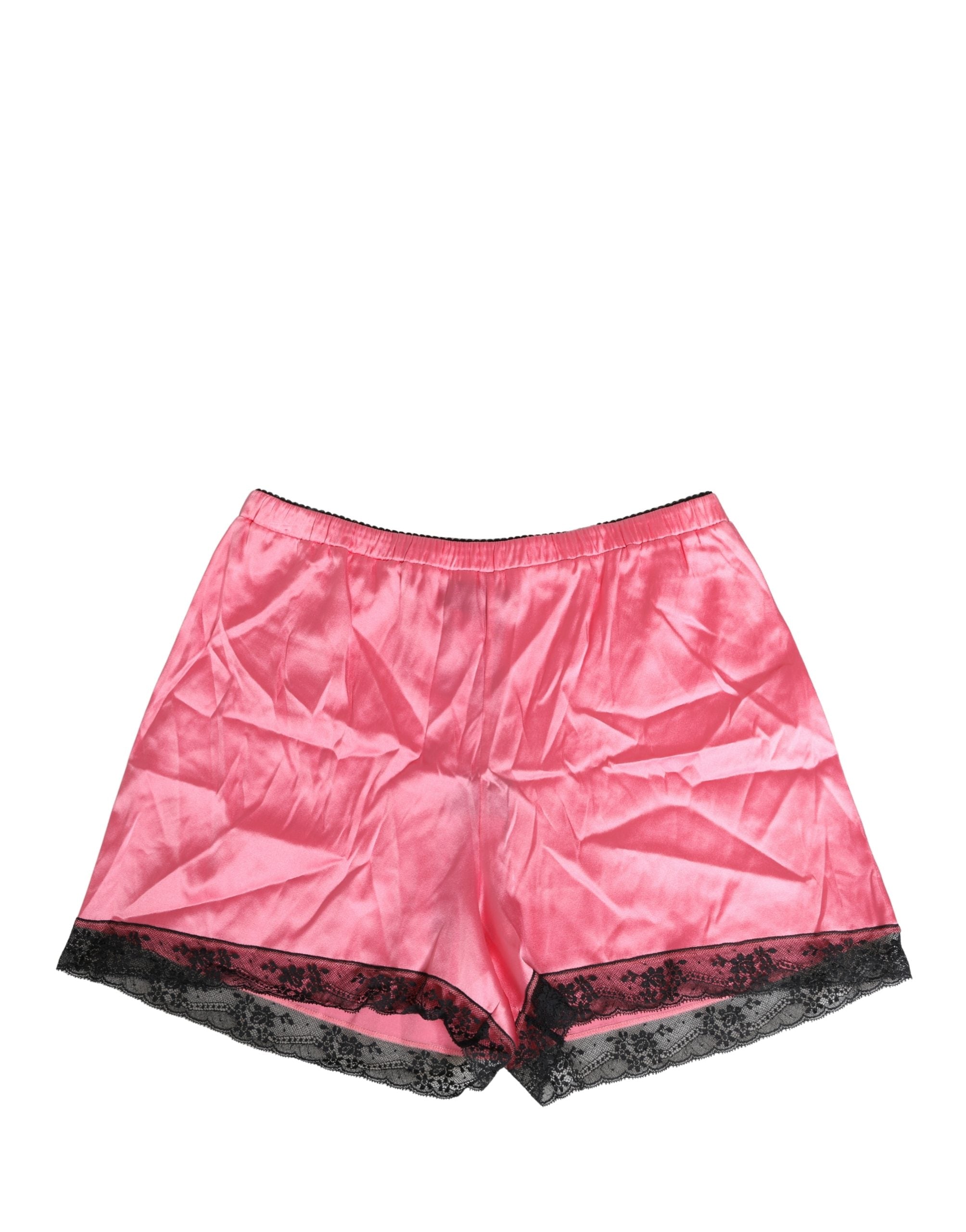 Silk Satin with Lace Trim Pajama Shorts — Pink