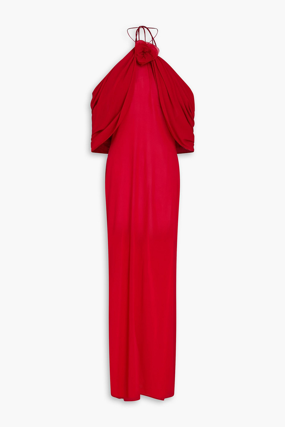 Cold-shoulder floral-appliquéd silk-blend georgette gown - Red - FR 38