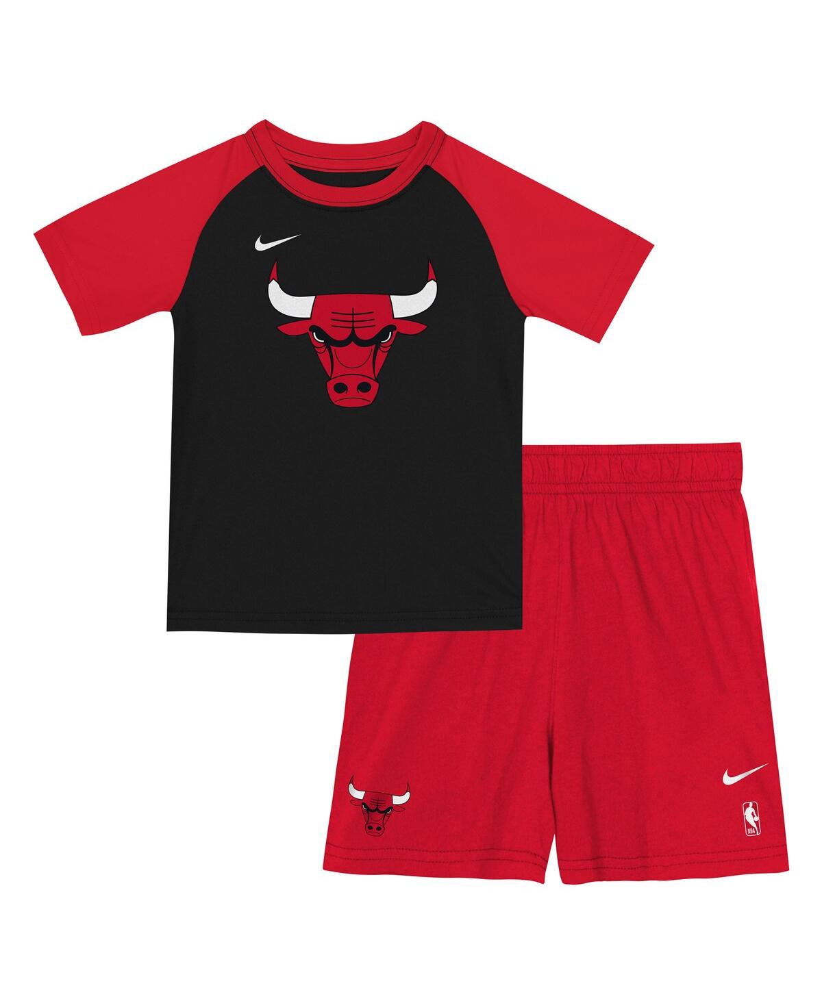 Big Boys and Girls 2-Piece Red/Black Chicago Bulls Practice T-Shirt and Shorts Set - Red, Black