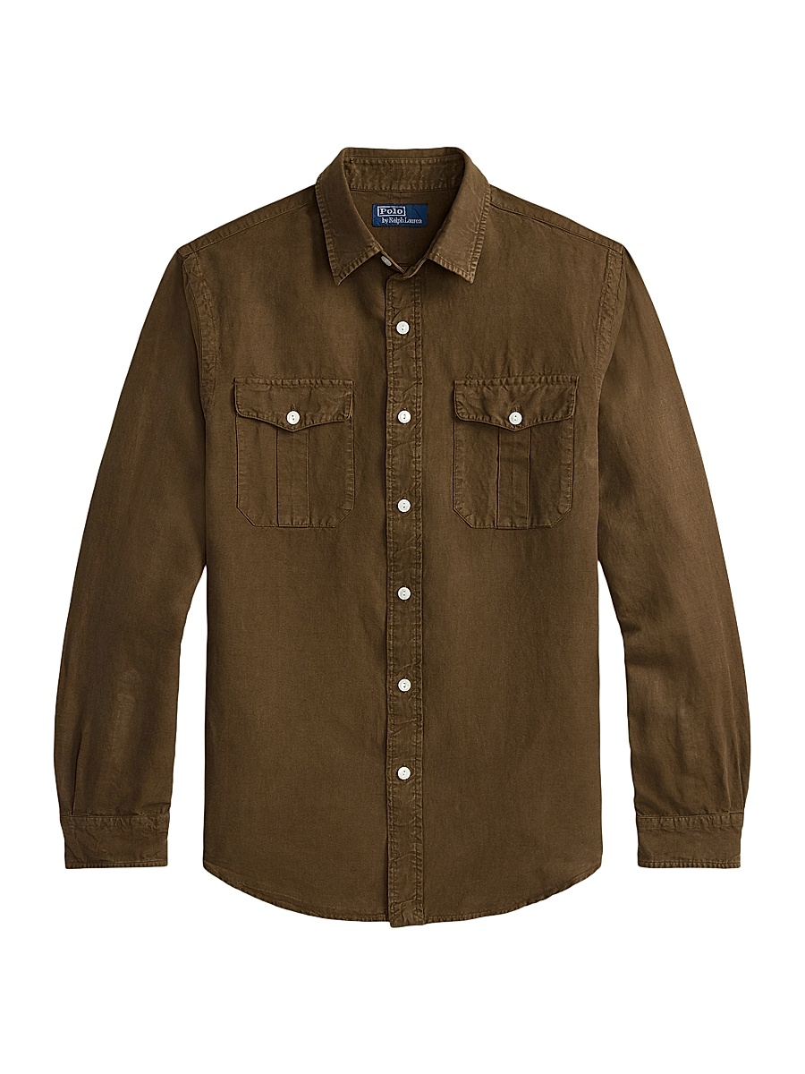 Men's Linen-Silk Canvas Utility Shirt - Chestnut