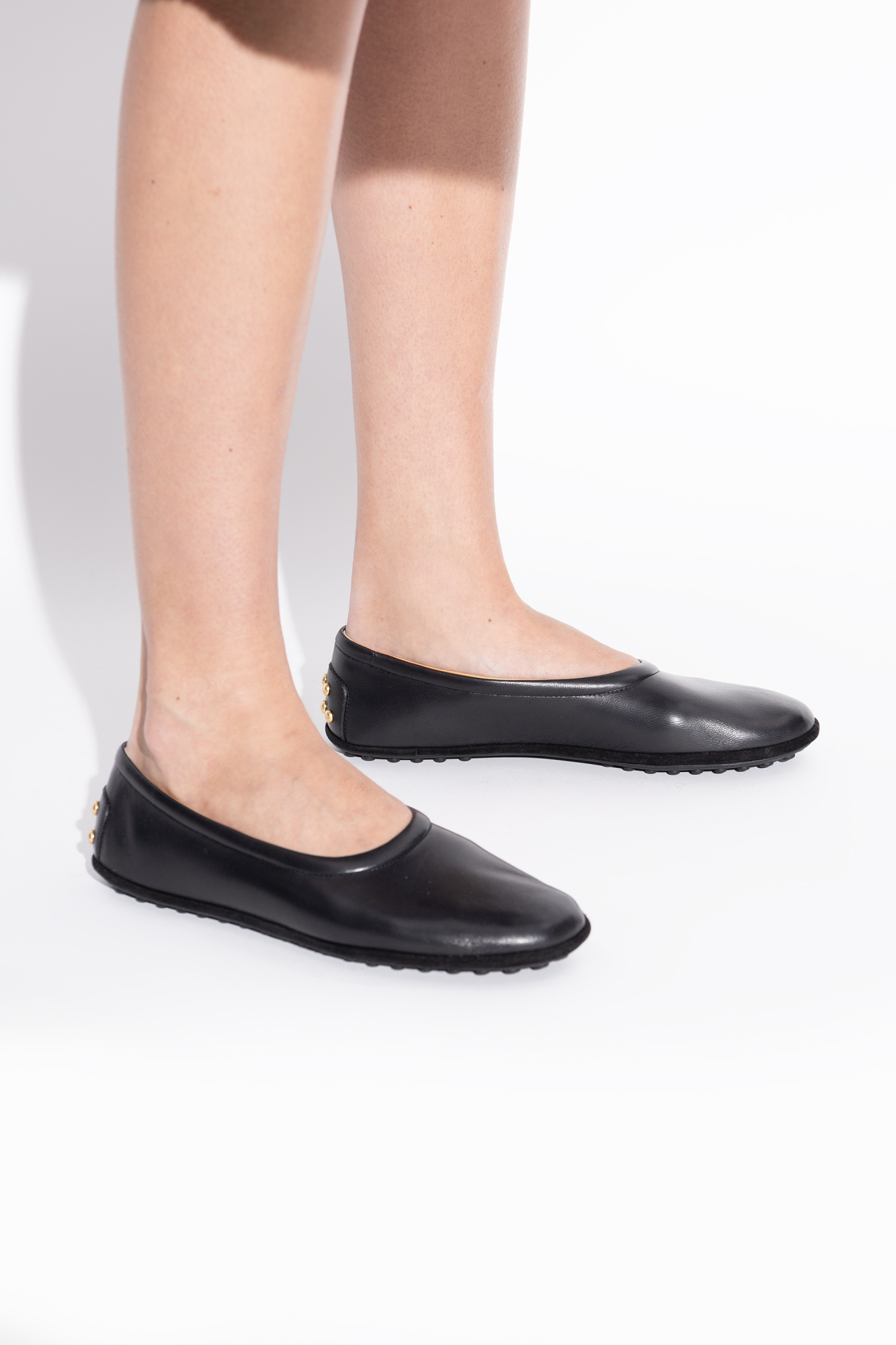 Leather Ballet Flats, Women's, Black