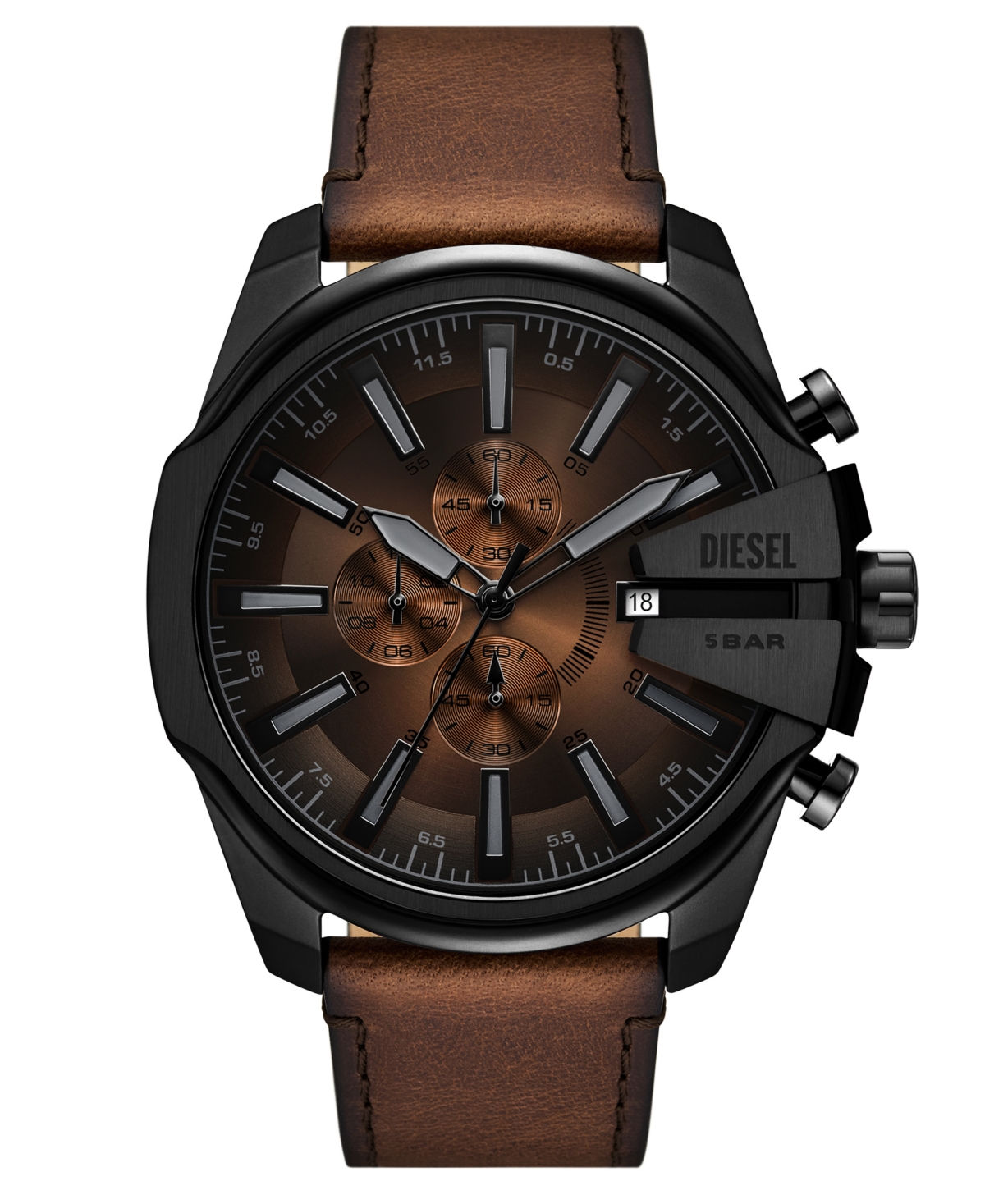 Men's Mega Chief Slim Quartz Chronograph Brown Leather Watch, 48mm - Brown