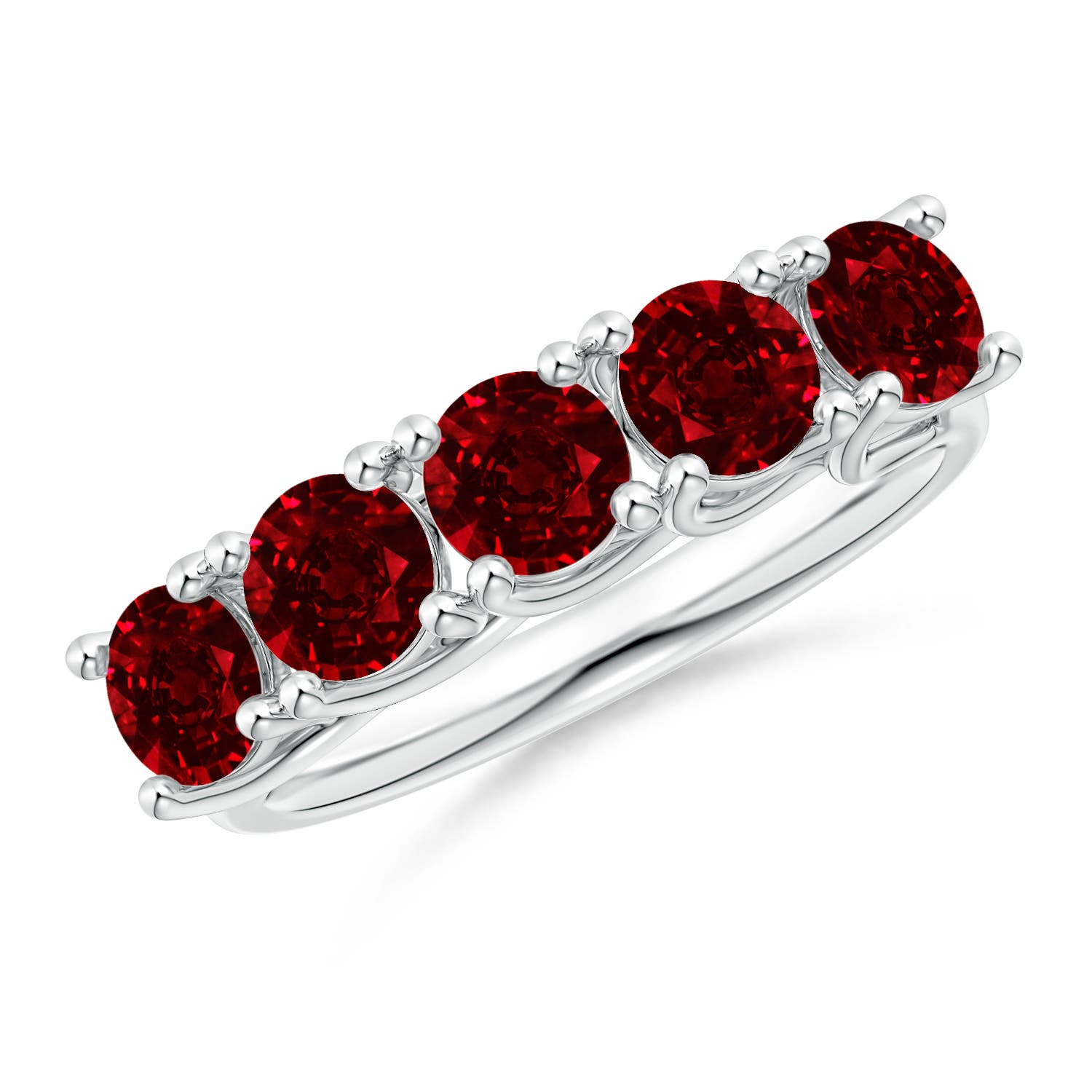 Angara 2.3 Carats Half Eternity Five Stone Ruby Wedding Band in 14K White Gold