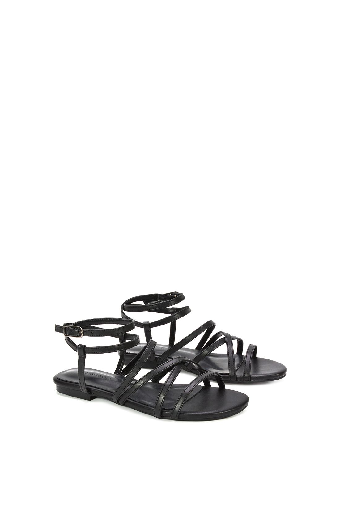 Xy London 'lyra' Flat Gladiator Strappy Sandals With Open Toe In Black