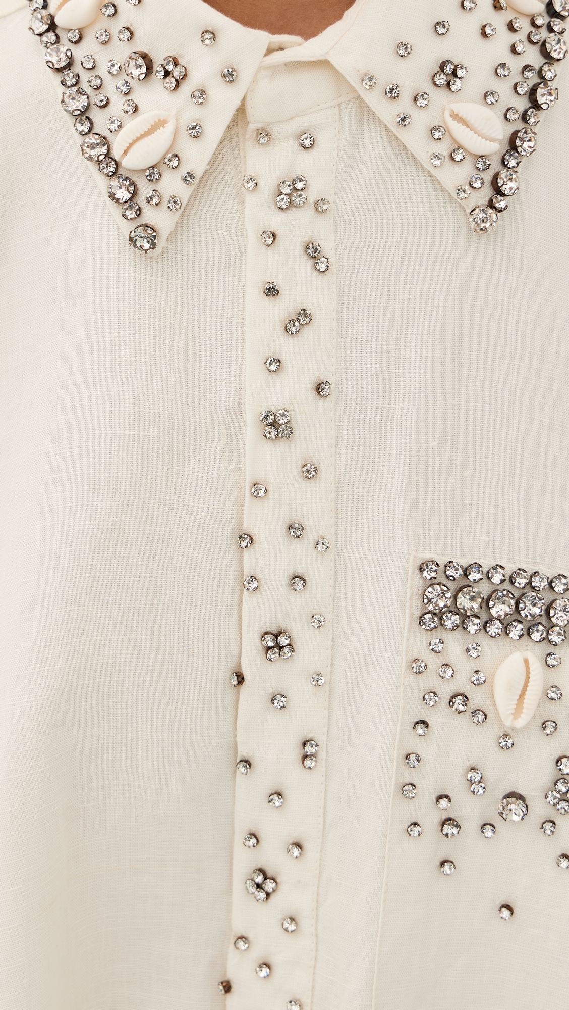Cowrie Shell Jeweled Boyfriend Shirt White One Size
