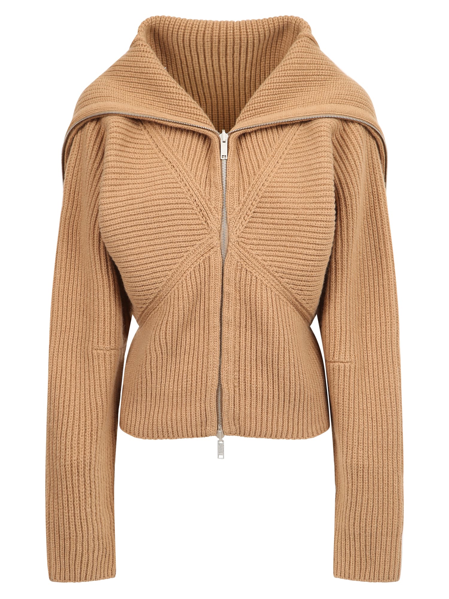 Folded-collar Zipped Cardigan