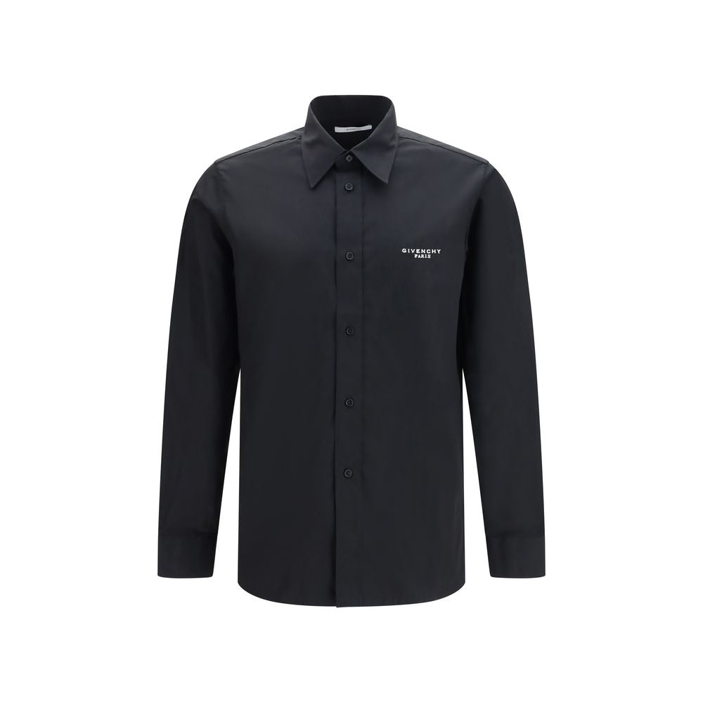 Embroidered Cotton Poplin Shirt — Black