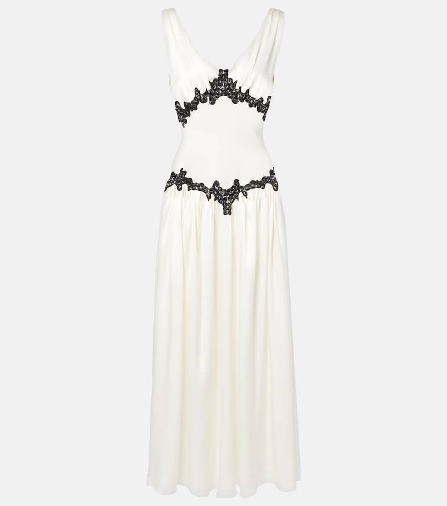 Highland embroidered silk gown