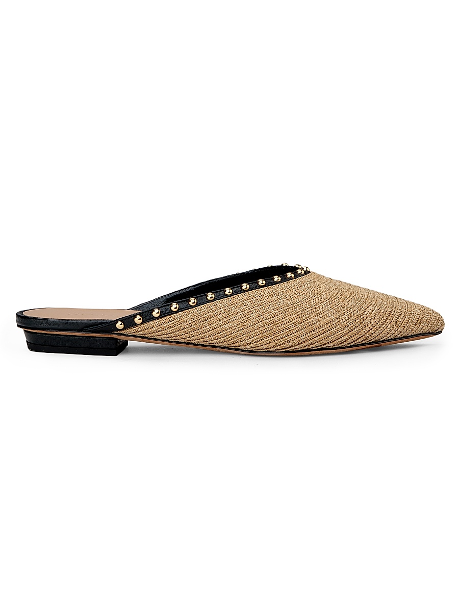 Women's Hera Raffia Studded Leather-Trimmed Mules - Natural