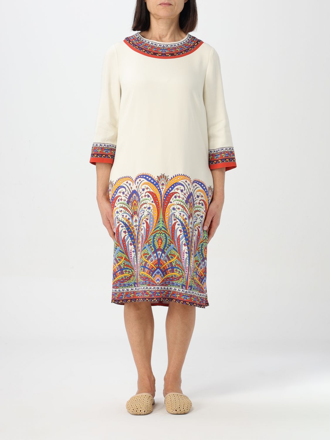 Paisley-print cady dress - White