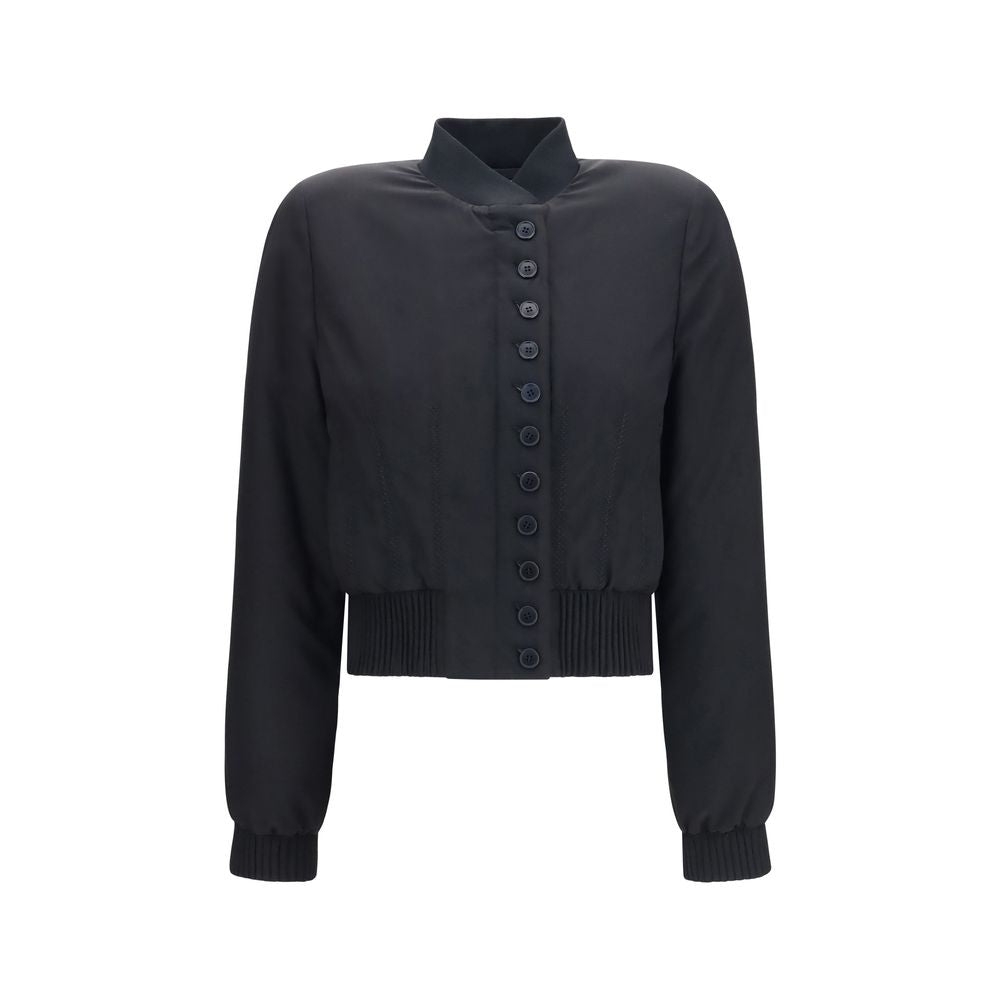 Button-Front Polyester Jacket — Black