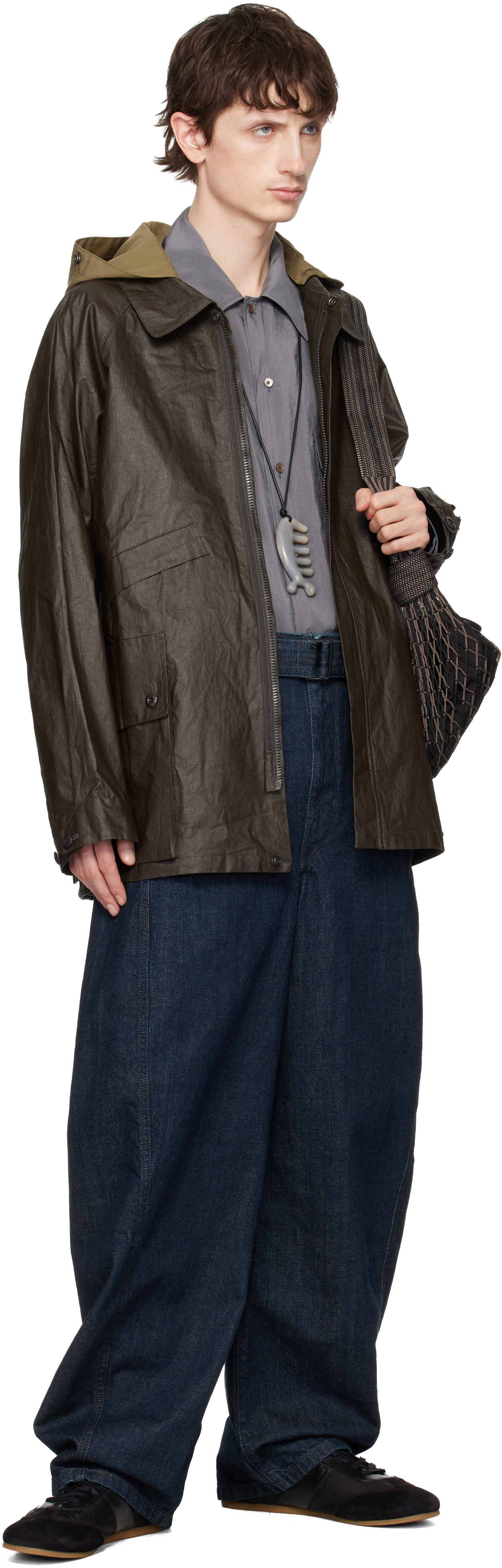 Brown Detachable Hood Coated Technical Linen Rain Jacket