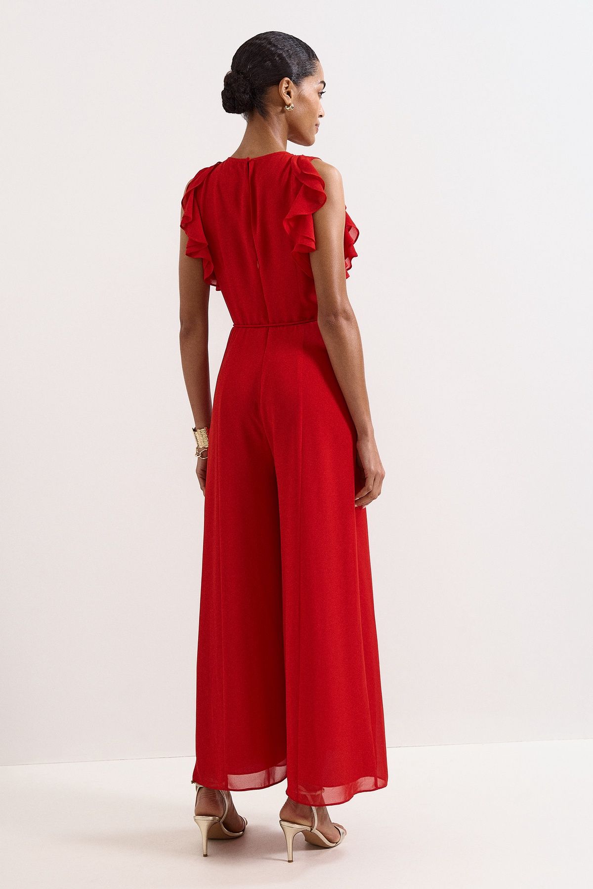 Phase Eight Petite Rachel Ruffled Wide-Leg Jumpsuit In Scarlet