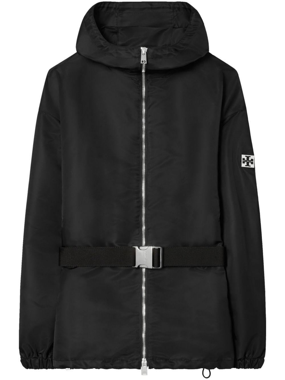 Logo-appliqué hooded jacket - Black