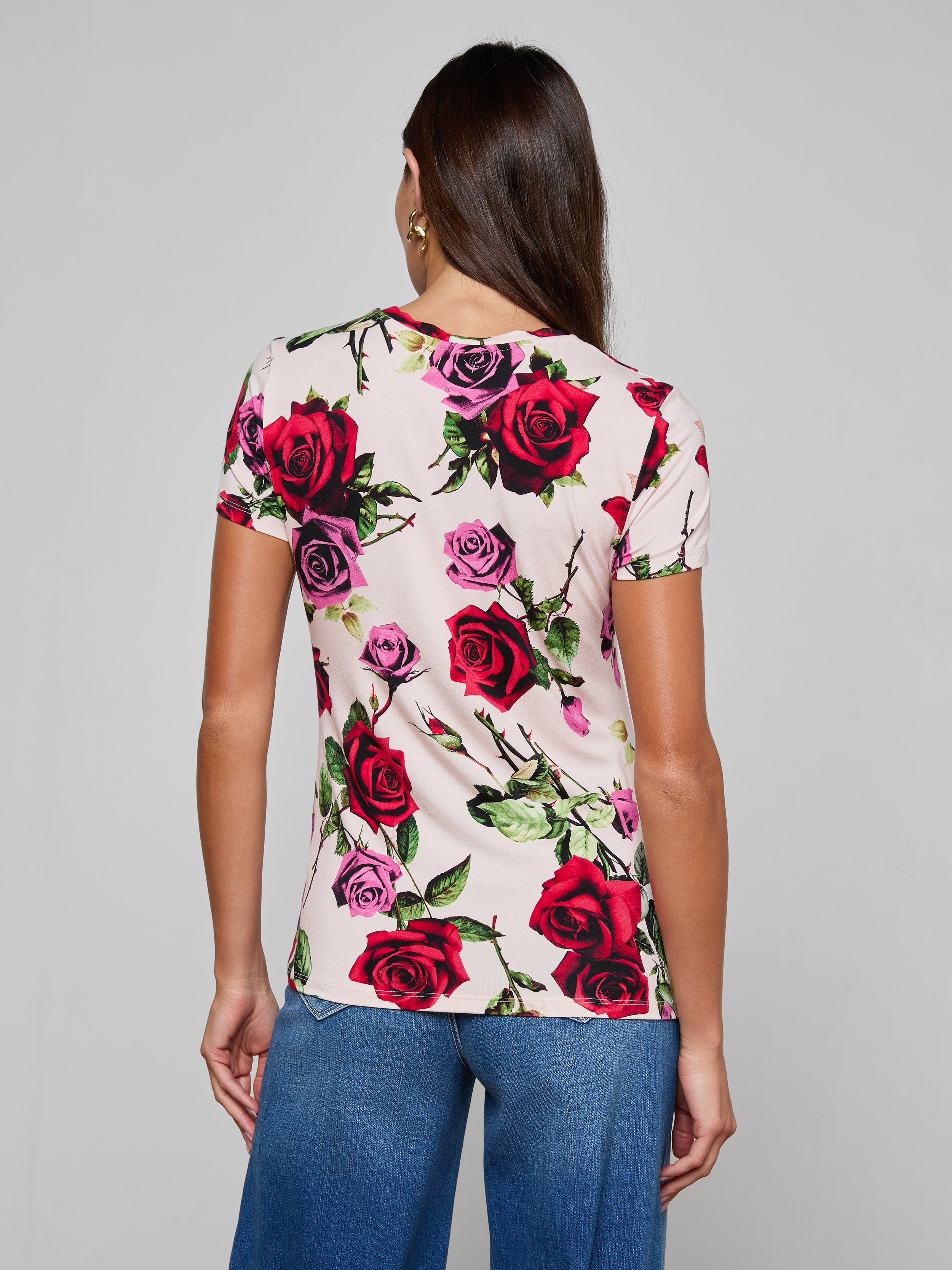 Ressi Fitted T-Shirt In Pink Multi Romantic Rose