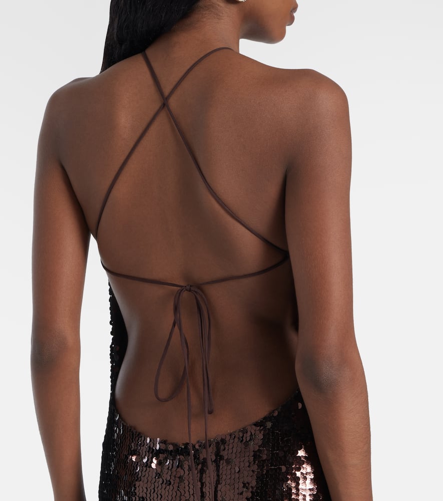 Floral-appliqué maxi dress