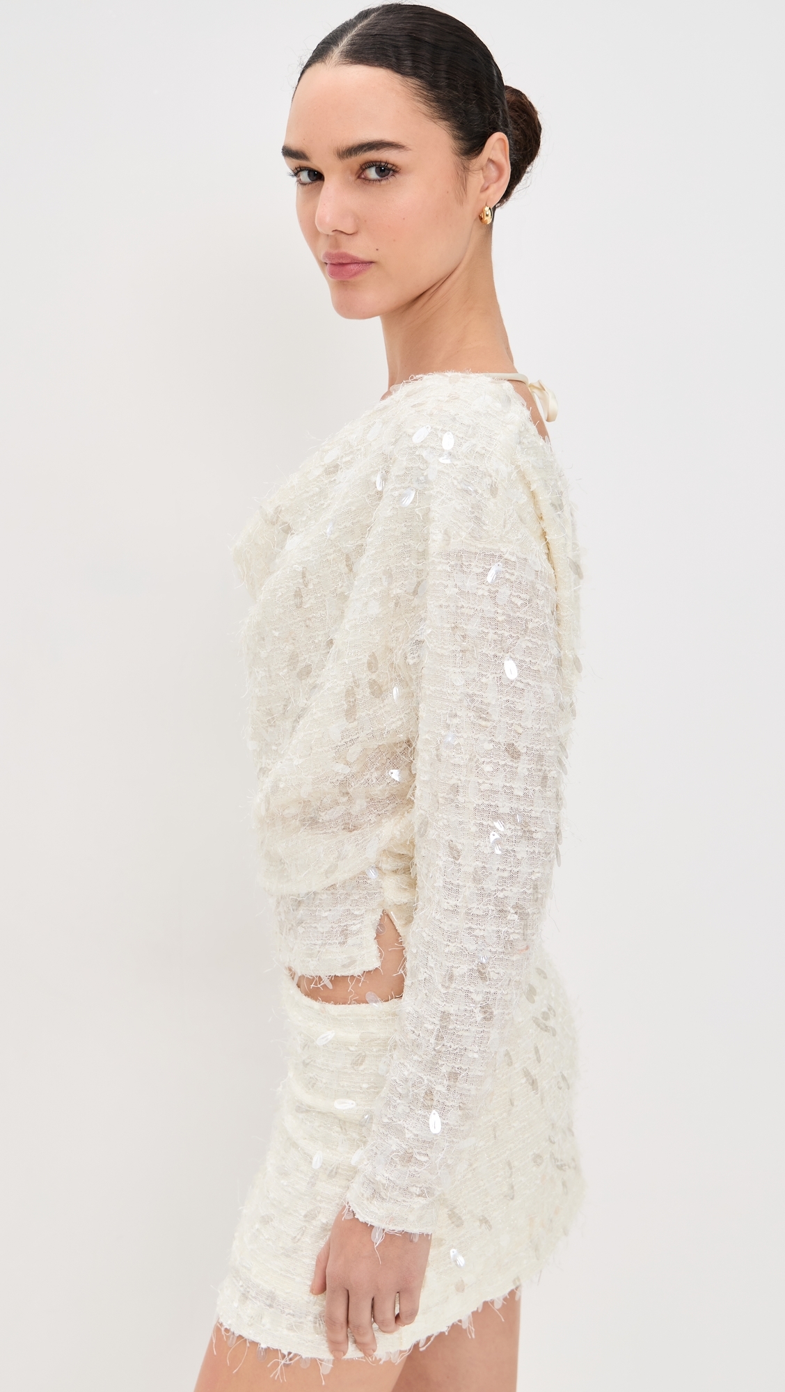 Sequin Long Sleeve Top Champagne