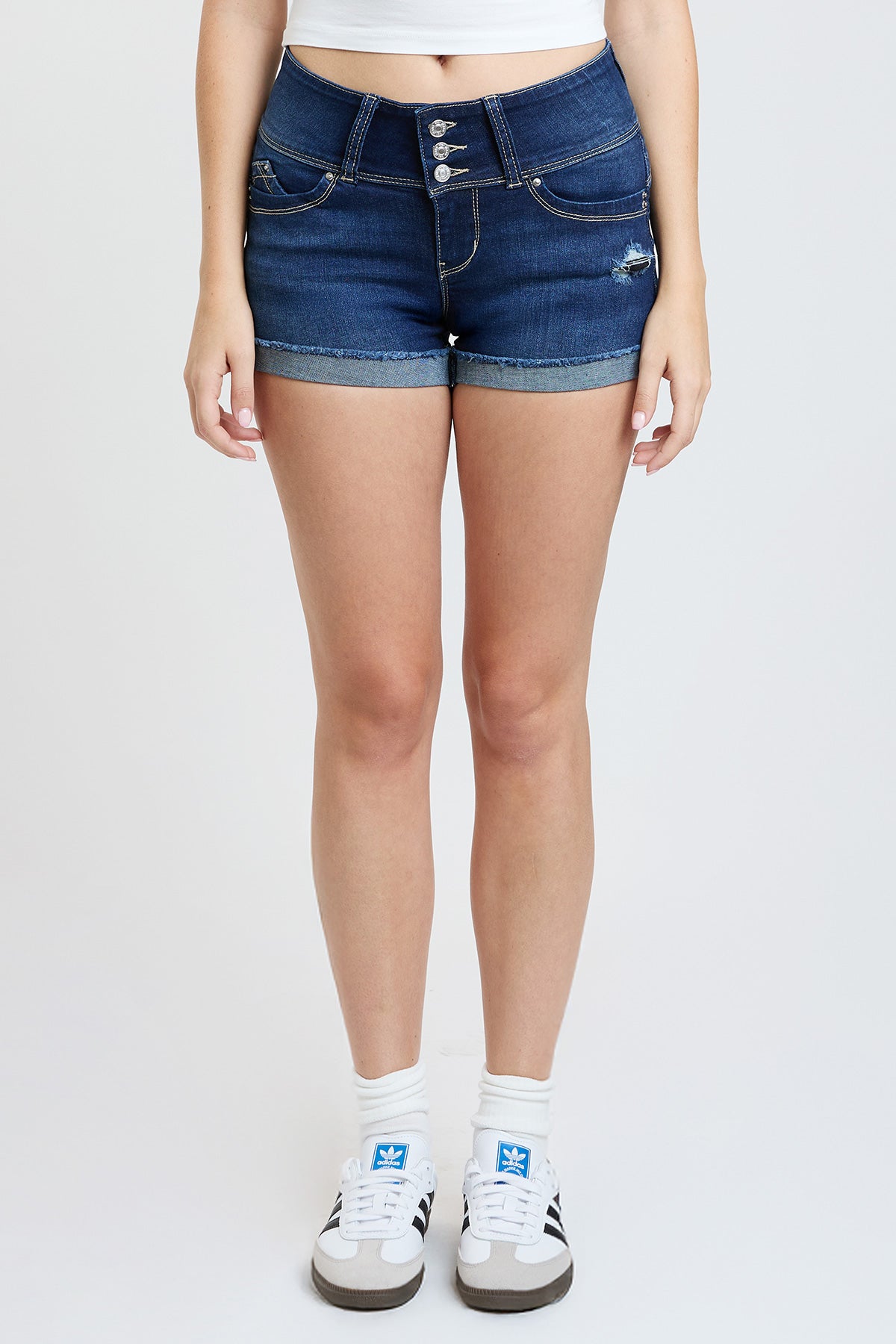 Women's WannaBettaButt 3 Button Cuffed Denim Shorts