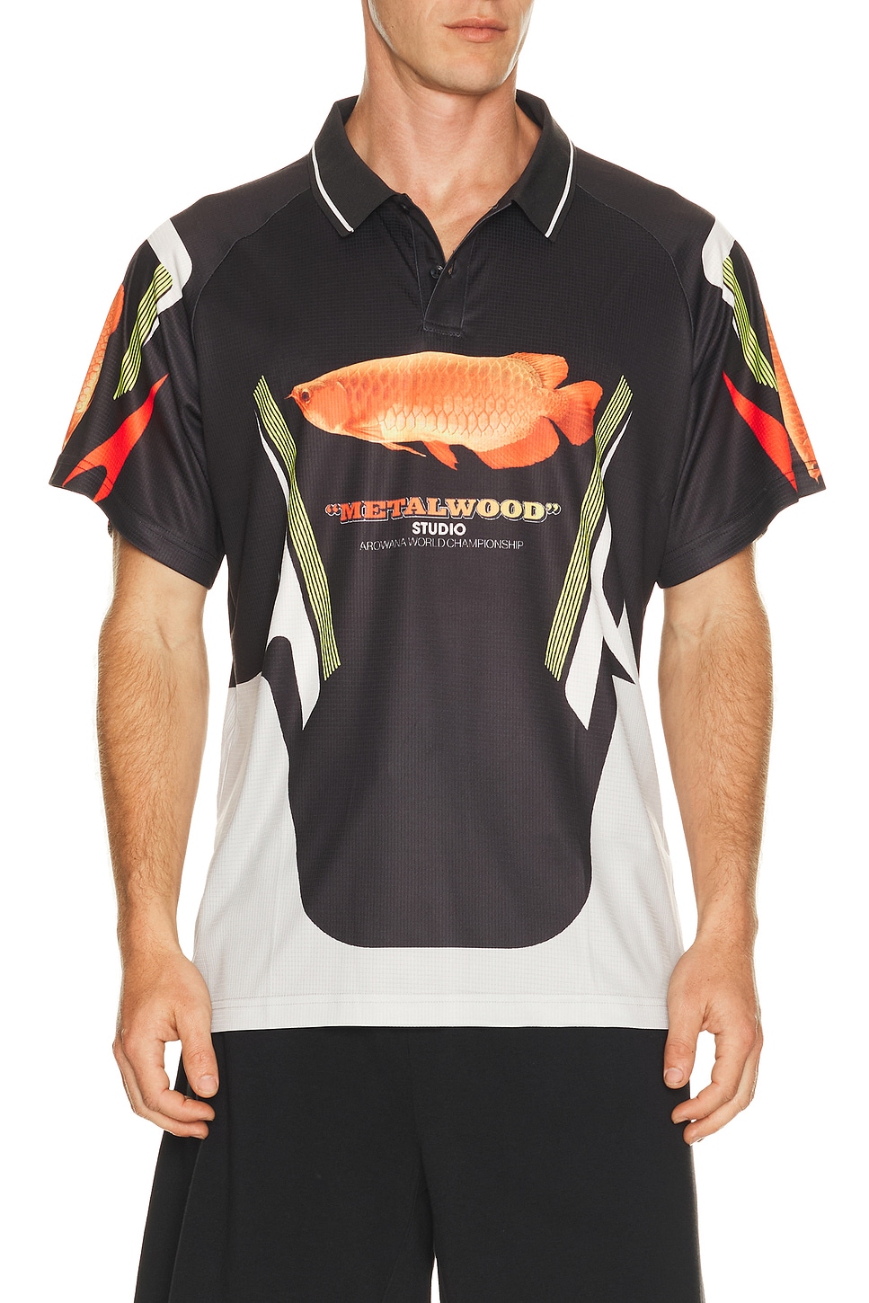 Metalwood Studio Arowana Sport Polo in Black - Black. XL/1X also in S