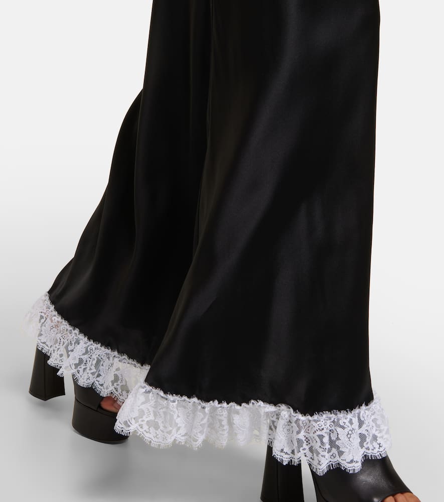 Lace-trimmed silk maxi dress