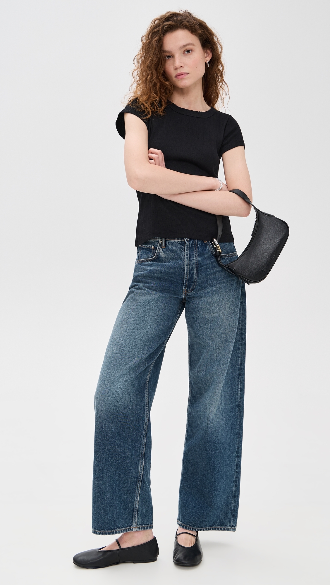 Marea Pointelle Crew Neck Tee Black